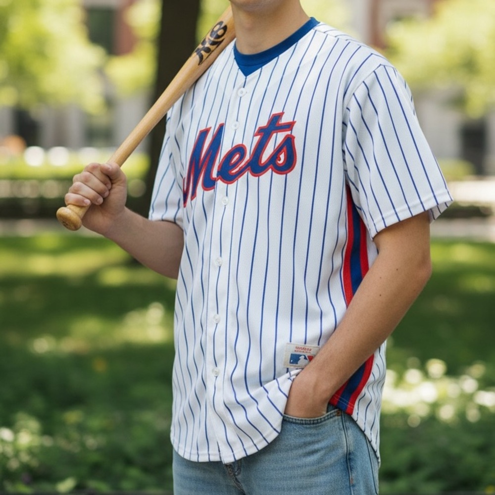 VINTAGE Rawlings NY Mets Jersey Striped Made USA Men’s Size Medium 1812-9